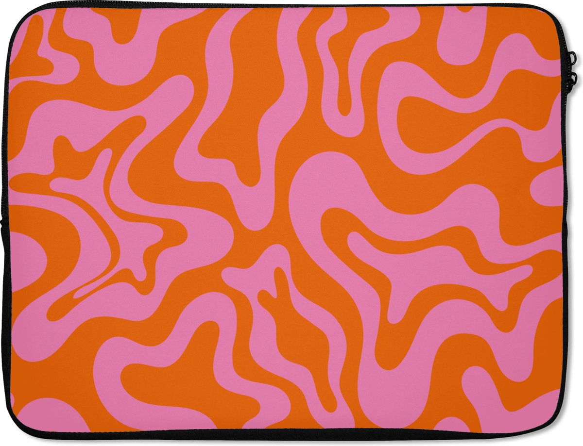 Laptophoes 17 inch - Patroon - Roze - Oranje - Abstract - Modern - Laptop sleeve - Binnenmaat 41x28 cm - Zwarte achterkant