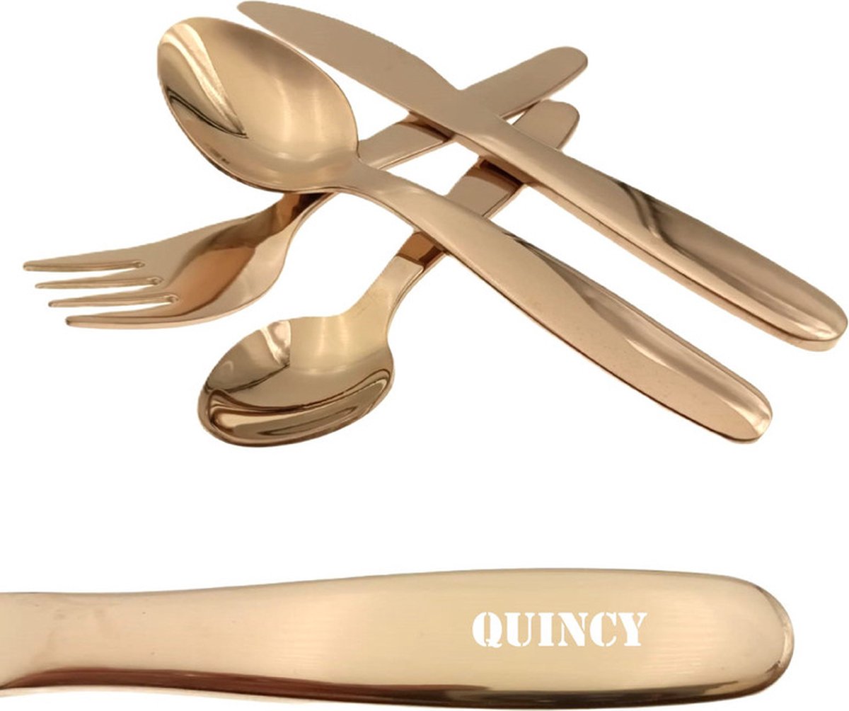 Goedkoopste Kinderbestek Met Stoere Naam Gravering - Quincy - Rosegoud