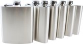 HIXA Heupfles - 6 Stuks - Flacon - Veldfles - RVS - Drinkfles - Platvink - 200ml - Zilver - Kunststof Dop