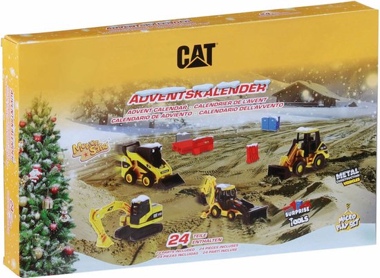 Carrera Adventskalender - CAT Micro - 5 Werkvoertuigen en Accessoires - Diecast - Speelgoed Adventskalender Diecast model