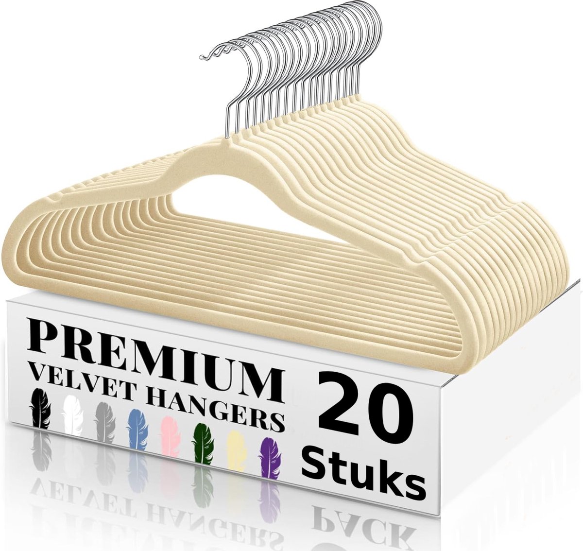 BOTC Fluwelen Kleerhangers - Kledinghangers - Metalen Haak - 20 Stuks - Antislip - Gebroken wit