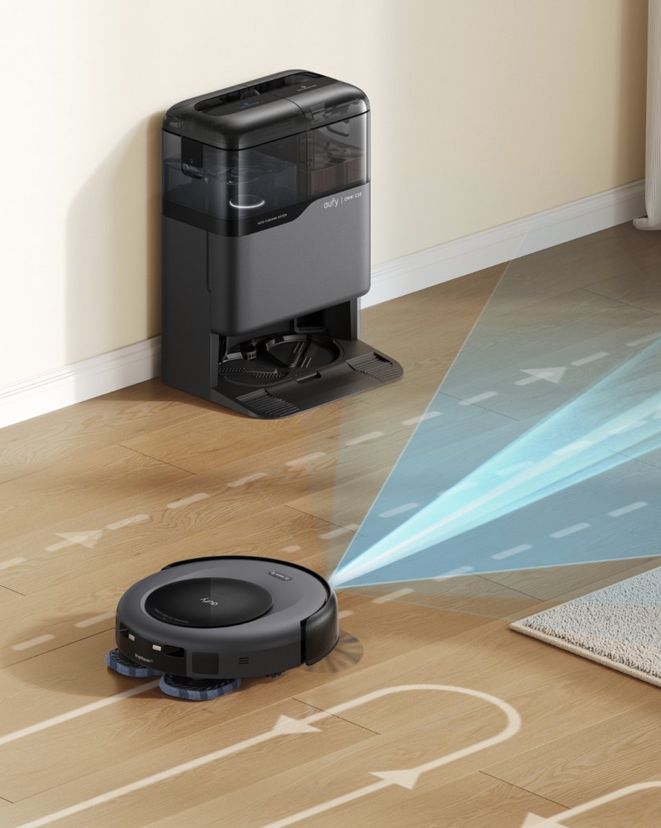 Afbeelding 3 van eufy Clean Omni C20 Robotstofzuiger met reinigingsstation - Robot Vacuum - 7.000 Pa Zuigkracht, Ronddraaiende Dweilpads, Met Objectdetectie, 8,5 cm Ultraplat Design, Zwart