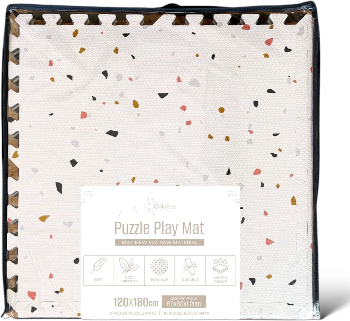 NilaFee™ - Luxe Speelmat - Foam - Baby - Speelkleed - Kruipmat - 180 x 120 x 1.5 cm - Puzzelmat - Opbergtas - Classic Wit — afbeelding 6