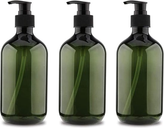Flacons pompe - Distributeurs de Shampooing - Distributeur de savon - 3 pièces - 500 ml - rechargeables - PET - Vert transparent - pour après-shampoing, gel douche et lotion
