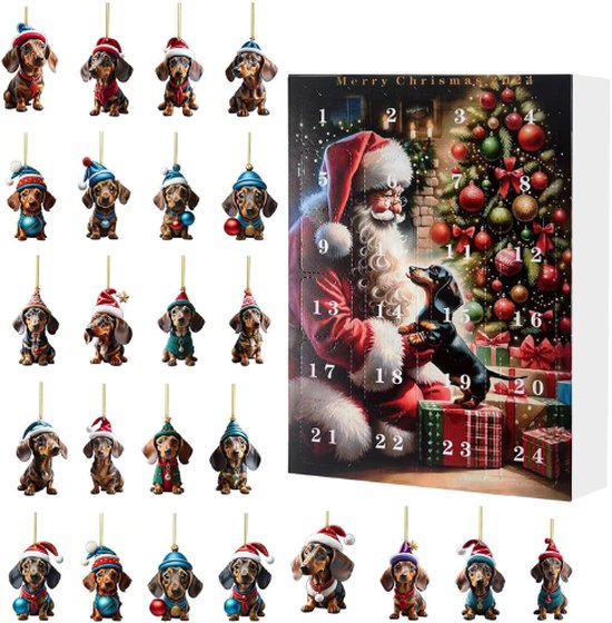 Kerst-Teckel-Adventskalender-2024-24-Dagen-Countdown-Met-Grappige-Hond-Kerst-Ornamenten