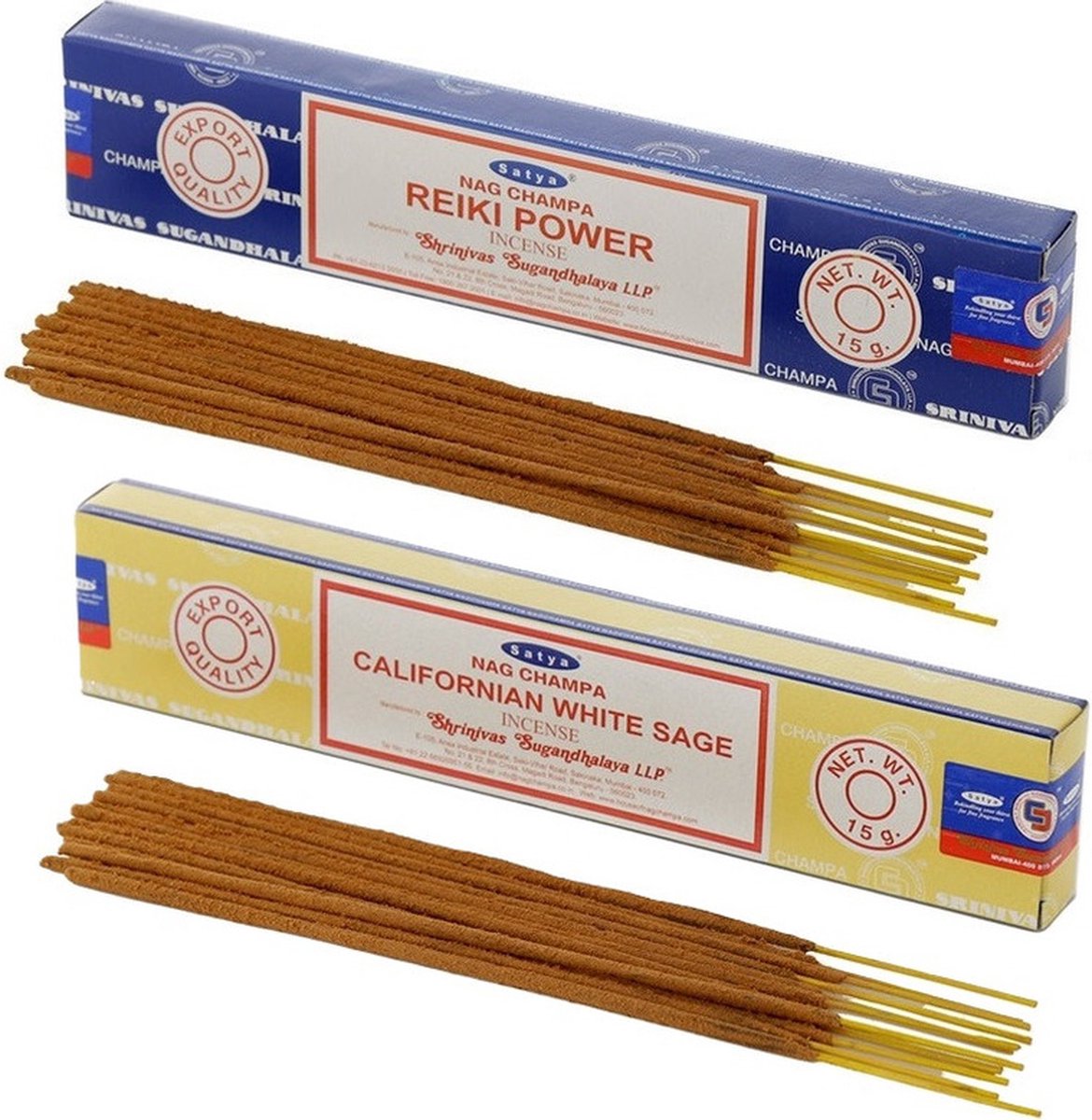 Satya Wierook cadeausset - 2x geurstokjes - Reiki Power en Witte Salie geur - Meditatie Blauw
