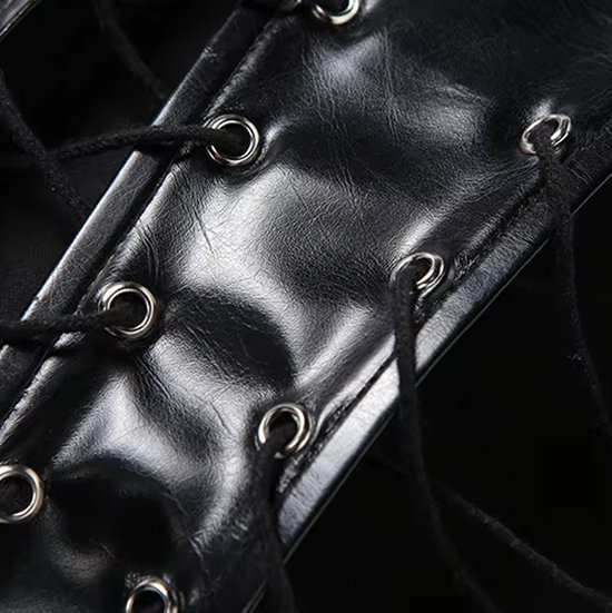 Top Corset Sexy à Lacets - Lingerie - Simili Cuir - Femme - Zwart