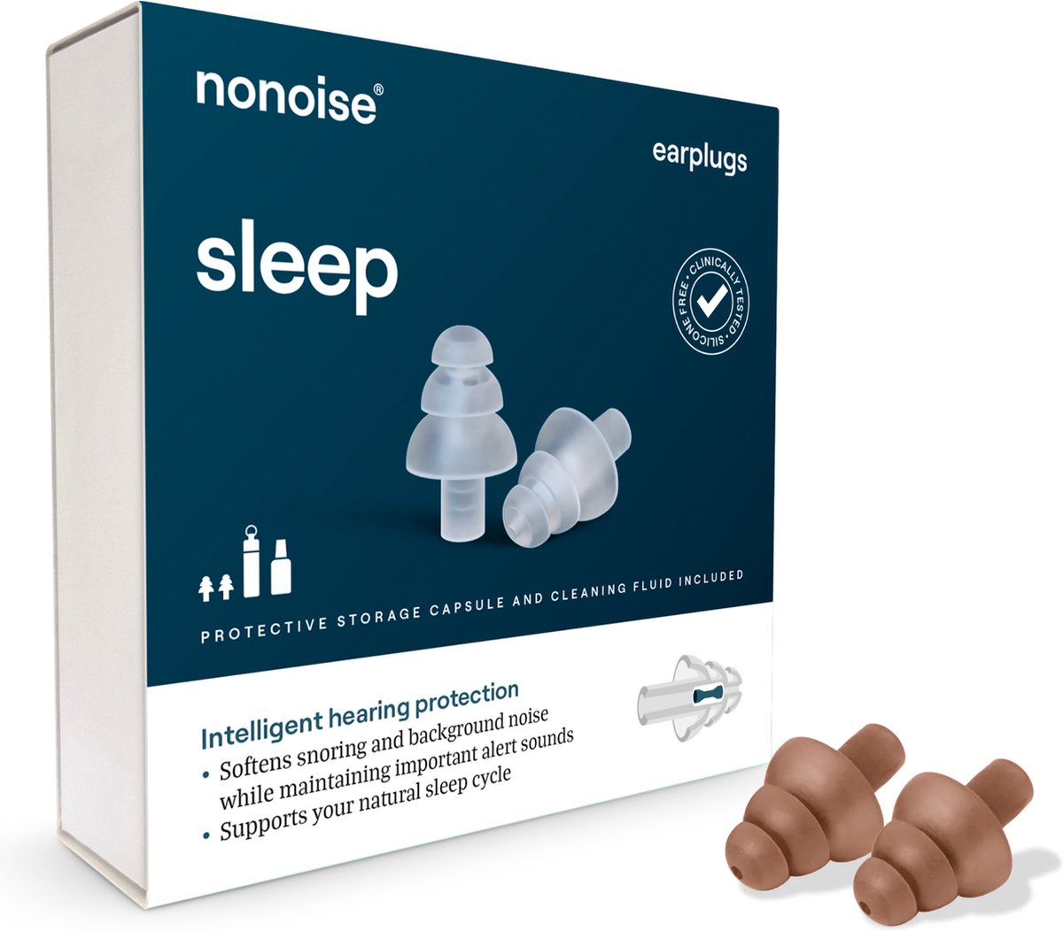 Goedkoopste Nonoise - Slapen - Oordoppen - 1 paar - Anti Snurk - Herbruikbaar - 1 size fits all - inclusief opbergkoker schoonmaakvloeistof - Uniek keramisch filter - 33 dB (SNR) - bruin
