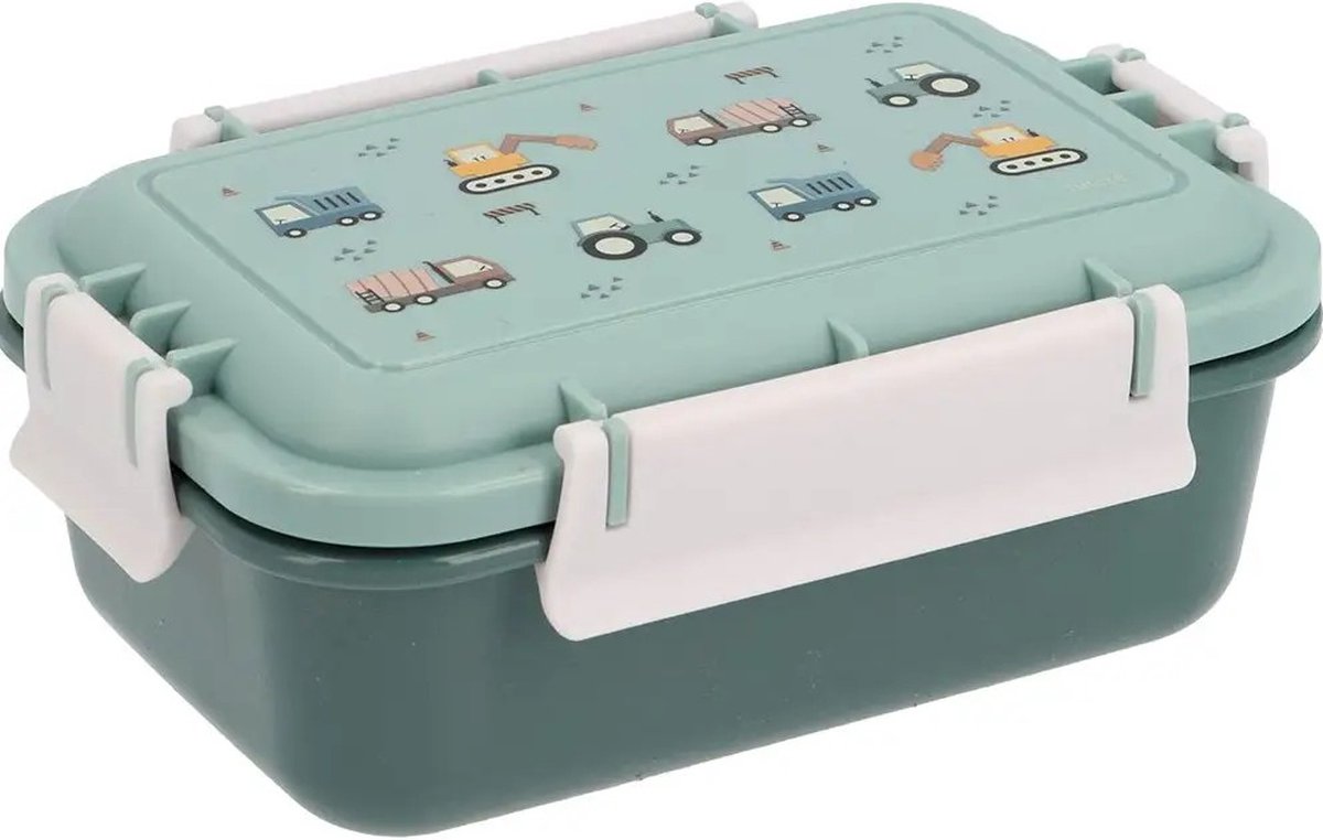 Tutete - lunchbox met fruitbakje en vorkje - Tractor werkvoertuigen - 18 x 12 x 7 cm