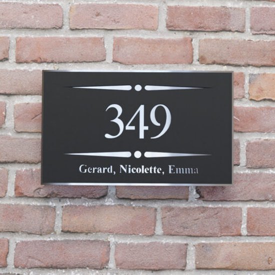 Plaque signalétique de porte d'entrée - Plaque d'immatriculation de maison - Bande à pois rectangulaire - 25x15 - noir/argent - montage aveugle