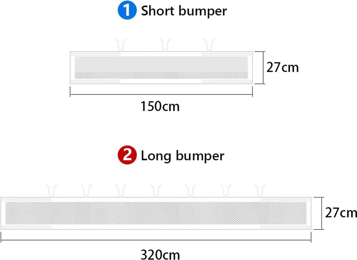 Baby Bedomrander Set - Set Van 2 - Bedbumper - Bed Zijbeschermers - Anti Stootrand - Ademende Mesh - Babyveiligheid - Hoofdbeschermer - Omrander Voor In Ledikant - 320x27cm & 150x27cm - Wit – foto 3