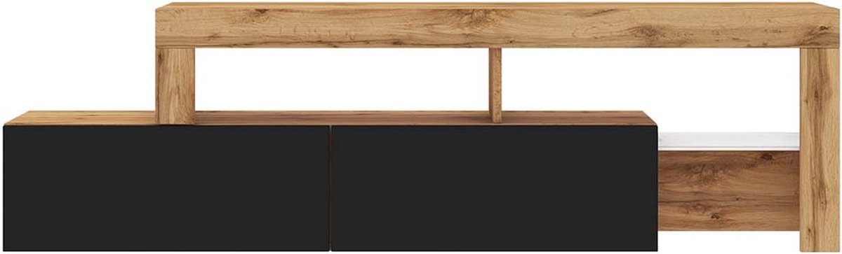 Selsey - ASTEN - Asymmetrische TV-kast met zwarte front - 172 cm - Wotan eik