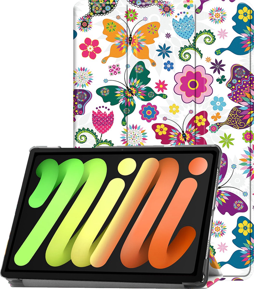 Hoesje - Geschikt voor Apple iPad Mini 7 (2024) - 8.3 inch - 7e Generatie - Dun & Stevig - Trifold Bookcase - Hard Cover - Hardcover Book Case - Tablet Hoes - Vlinders