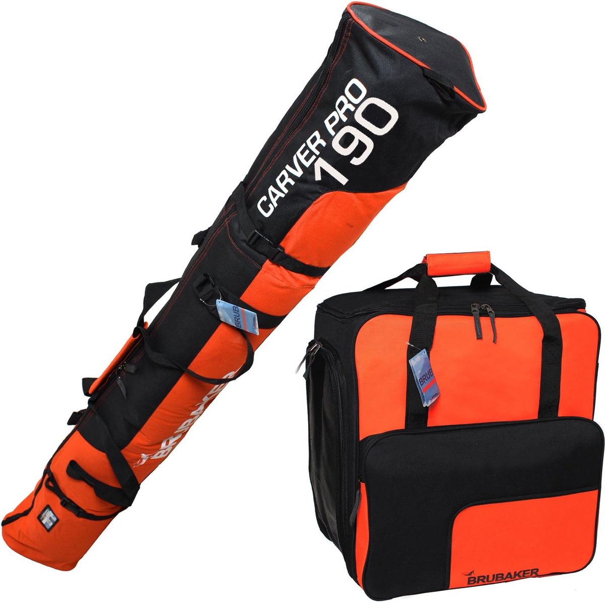 BRUBAKER set tassen voor ski's en skischoenen, voor 1 paar ski's tot 190 cm, stokken, skischoenenen helm - oranje/zwart