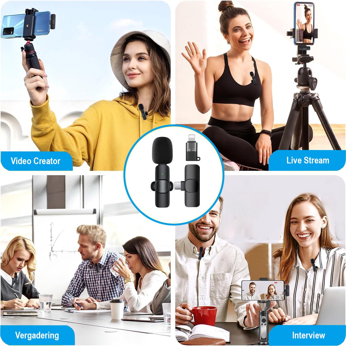 ThunderGold Draadloze Microfoon - 2 stuks - Microfoon Draadloos - Dasspeld Microfoon Draadloos - Microfoon Bluetooth - Lavalier Microfoon - USB-C & 8-pins ontvanger - Geschikt Voor Alle Telefoons — cadeau in Gadgets - foto 4