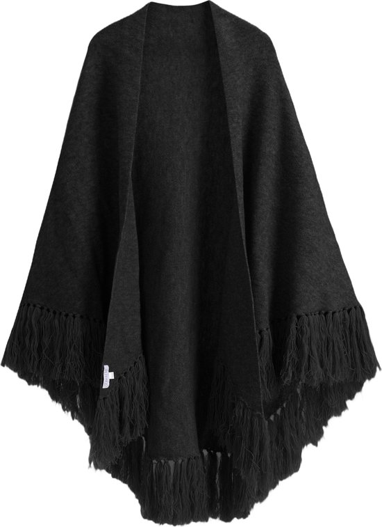 Emilie scarves - omslagdoek - knitwear cape met franjes - poncho zwart