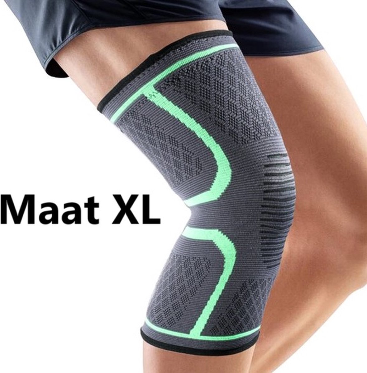 Sport Knie Sleeve XL – Elastische Knieband – Stabiliteit & Flexibele Pasvorm – Voor Hardlopen, Fitness & Training – Zwart/Groen (1 Stuk)