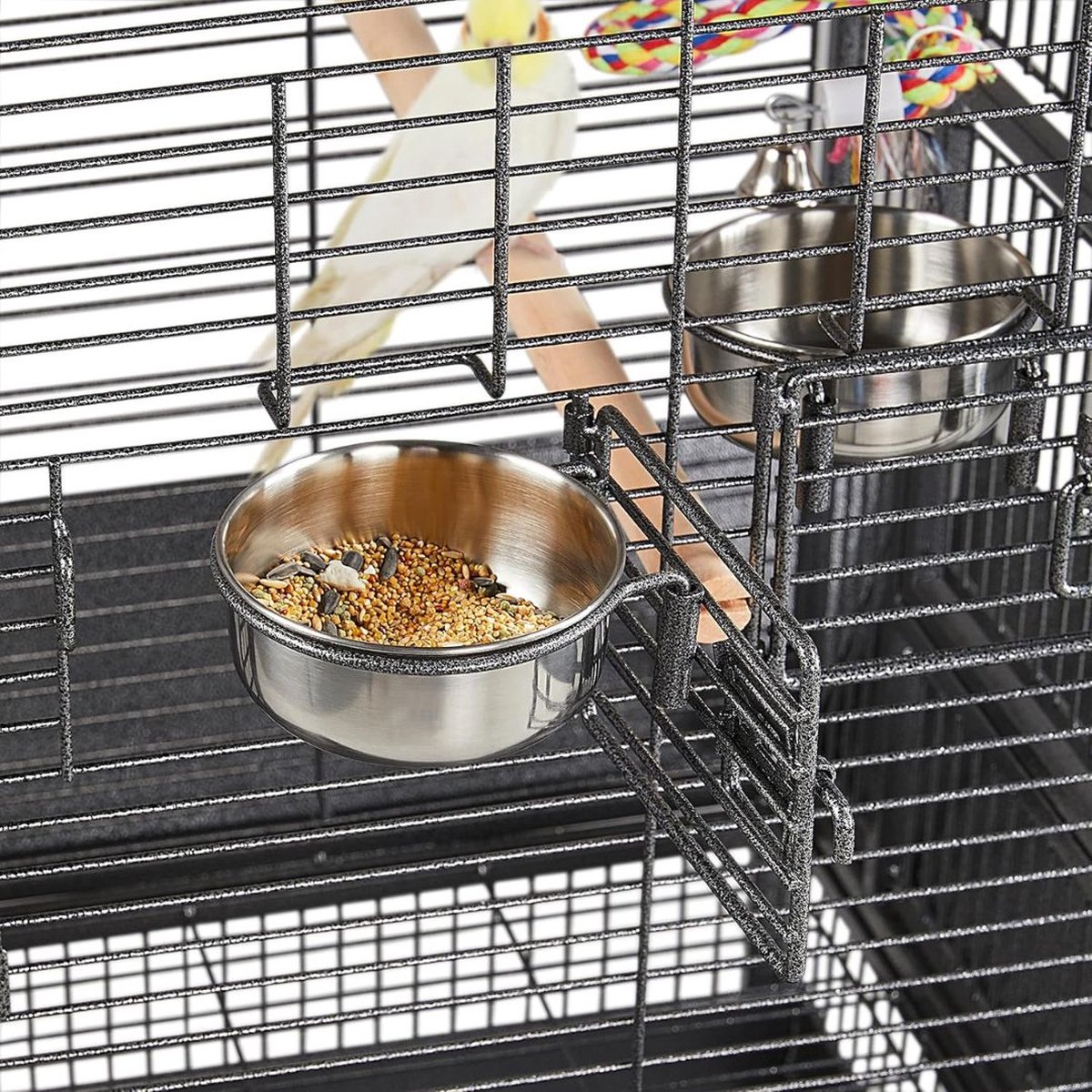 Vogelkooi - Vogelkooien Voor Binnen & Buiten - Voliere Met Opvangbak Voor Gemakkelijke Reiniging - Papegaaienkooi Op Wieltjes - Parkietenkooi 156 cm Hoog - Kooi – Vogelhuis – Vogelvoliere - 65.5 x 65.5 x 156 cm thumbnail 6