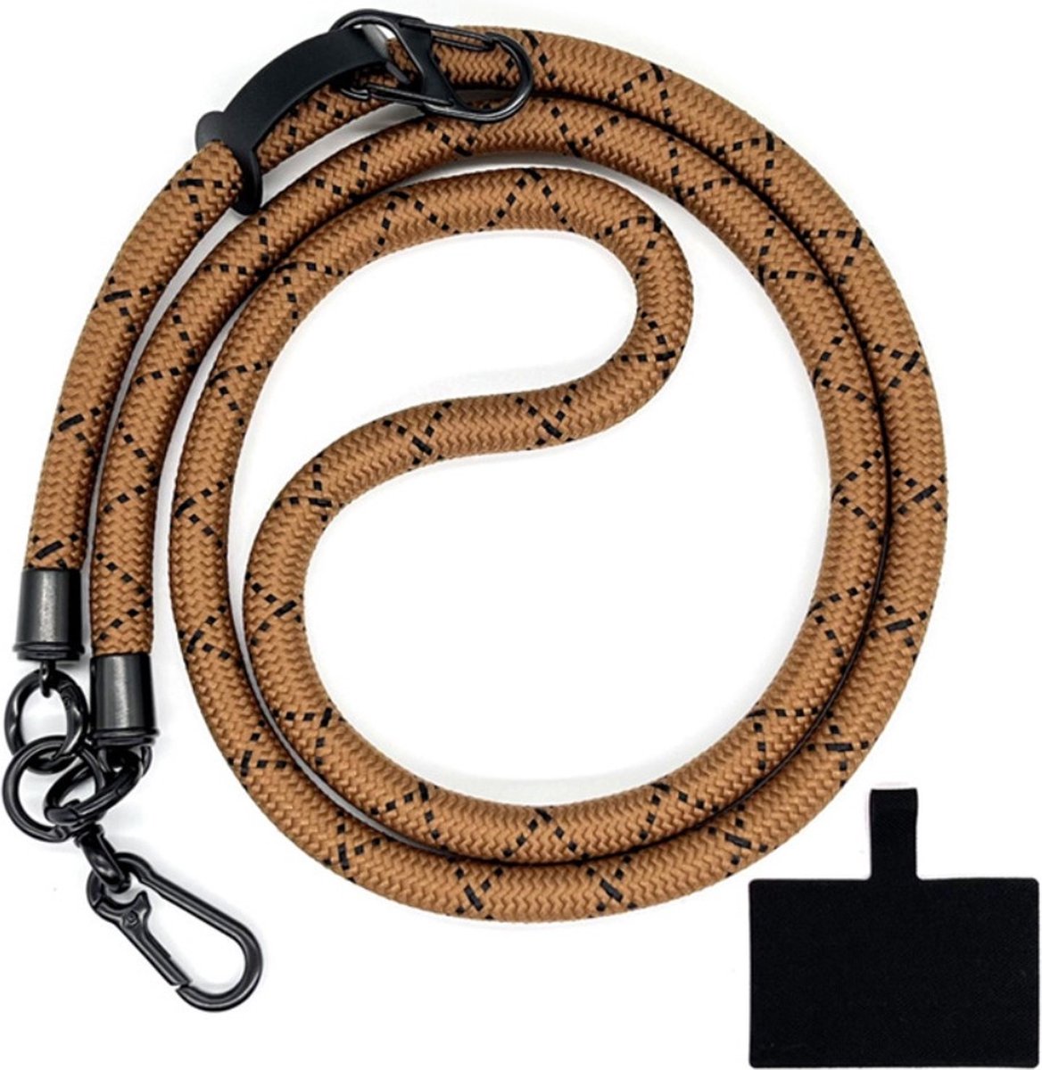 Coverup Crossbody Telefoonkoord 120cm met Sleutelhanger - 10mm Polyester Koord - Bruin
