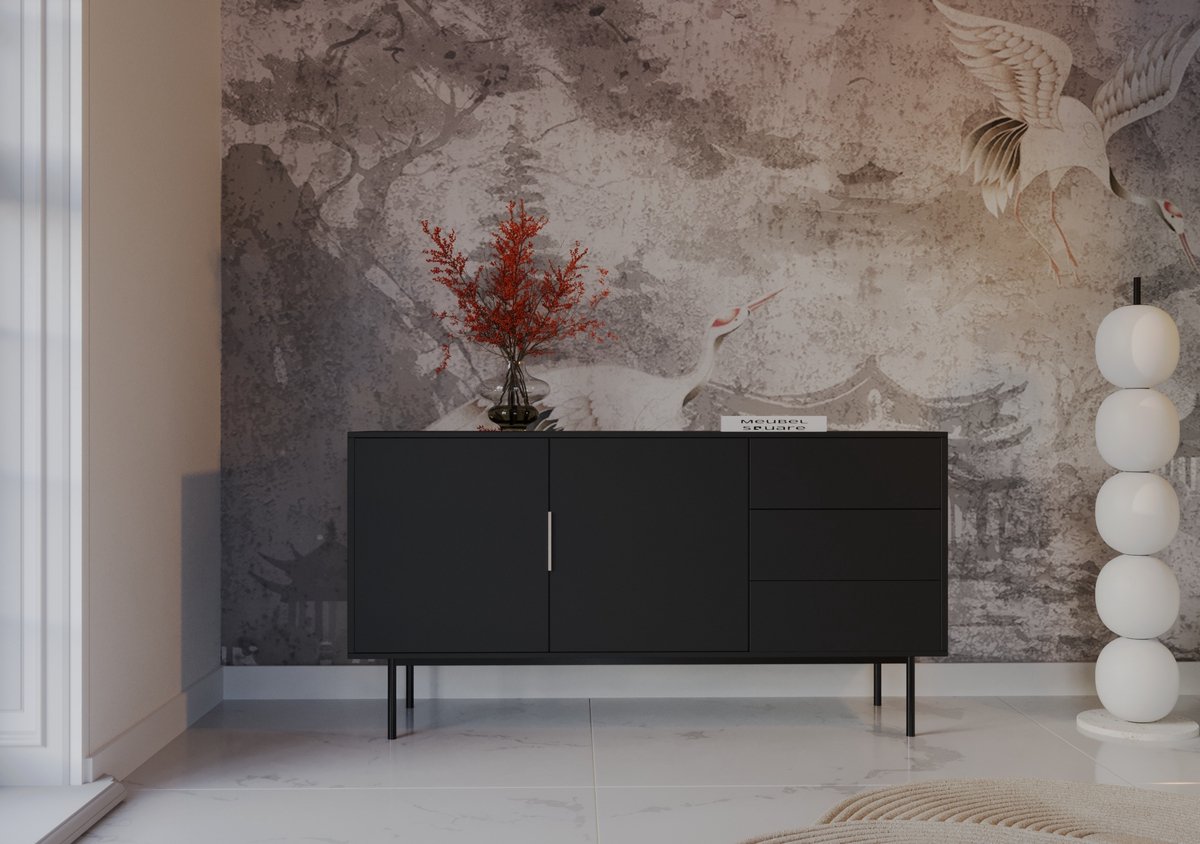 Meubel Square - Dressoir Luxora - Mat Zwart - 154 cm - Commode - Kast