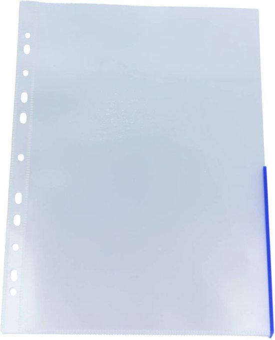 Foto: Exiton insteekhoezen 100 stuks 160 micron blauwe bladwijzer 11 gaats a4 formaat transparant glad