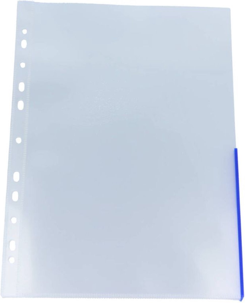 Exiton Insteekhoezen - 100 Stuks - 160 Micron - Blauwe Bladwijzer - 11 Gaats - A4 formaat - Transparant - Glad