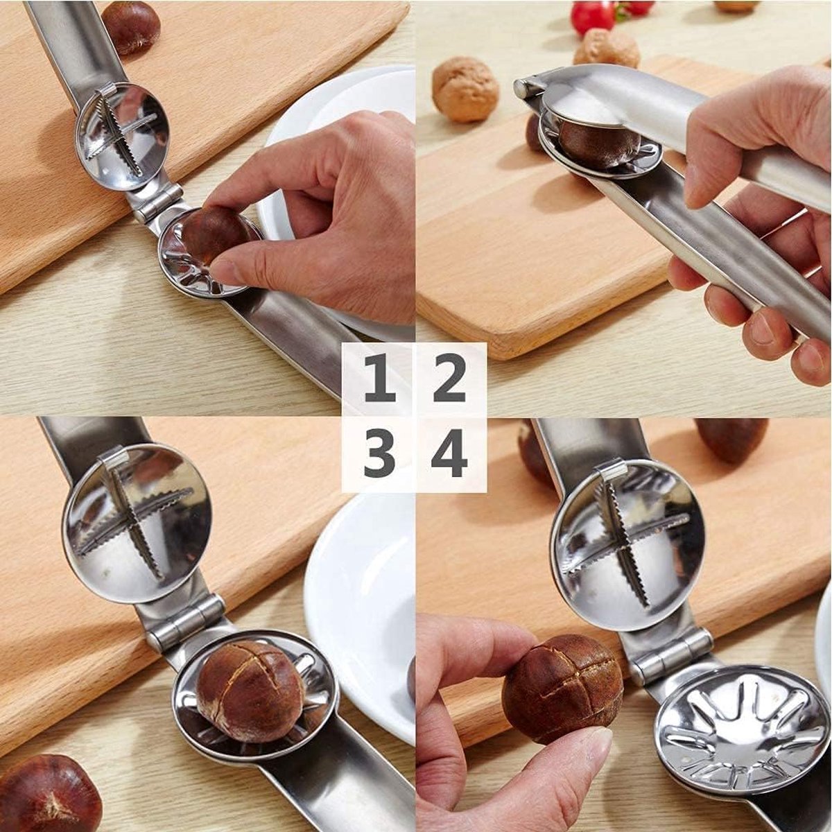 Kastanje opener, roestvrij staal Kastanje Clip Nut Cracker Multifunctionele kastanje snijder Tool keuken Pecan walnoot tang opener met duimbeschermer Peelers & Nut Pick Kastanje opener, roestvrij staal Kastanje Clip Nut Cracker Multifunctionele kastanje snijder Tool keuken Pecan walnoot tang opener met duimbeschermer Peelers & Nut Pick