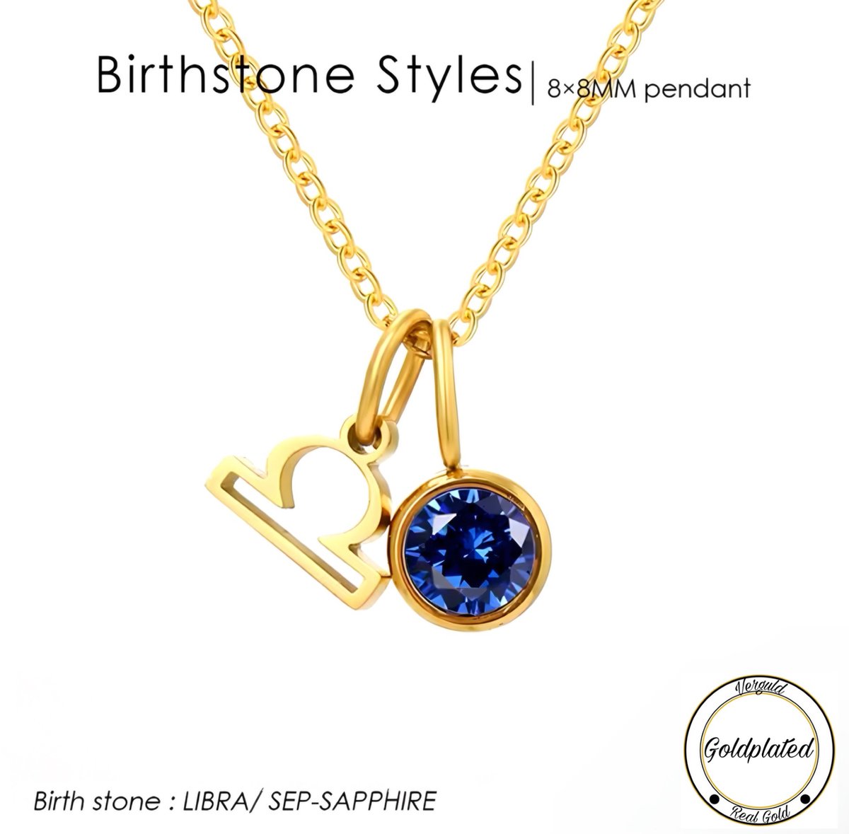 Borasi Birthstone Ketting September | Sterrenbeeld Weegschaal | Goldplated | Blauw | Dames Sieraden |