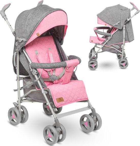 LIONELO Elia Wandelwagen Lichtgewicht Buggy (tot 15 kg), Inklapbaar met Eén Hand, Verstelbare Rugleuning & Voetsteun, 5-Puntsgordel, XXL Zonnekap, Inclusief Muggennet & Boodschappenmand, Grijs Wit