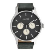 OOZOO Timepieces - Zilverkleurige horloge met donker blauwe leren band - C10048