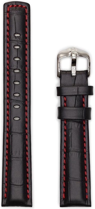 Hirsh Horlogeband -  Grand Duke Zwart Rood Stiksel - Leer - 18mm