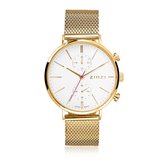 ZINZI Traveller horloge witte wijzerplaat en geelgoudkleurige stalen kast  mesh band geelgoudkleurig 39mm dual time ZIW707M