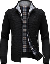 Sliktaa Gebreide jas voor heren, ritssluiting, cardigan, opstaande kraag, grof gebreid, fleecejack, warme sweater, wijnrood, XL