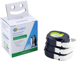 Labeltape Set van 3 stuks G&G BM-D-G-91221-3 Compatibel vervangt DYMO 91221 Tapekleur: Wit Tekstkleur: Zwart 12 mm 4 m