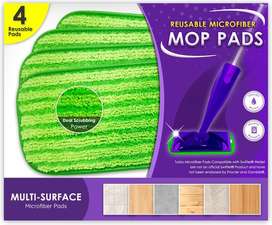 Foto: Vervangingsdoek 4 x compatible met swiffer wetjet microvezeldoek mop cover reinigingspad uitwasbaar herbruikbaar navulling dweilpads voor hardhout tegels laminaat vinyl bamboe stof schoonmaken