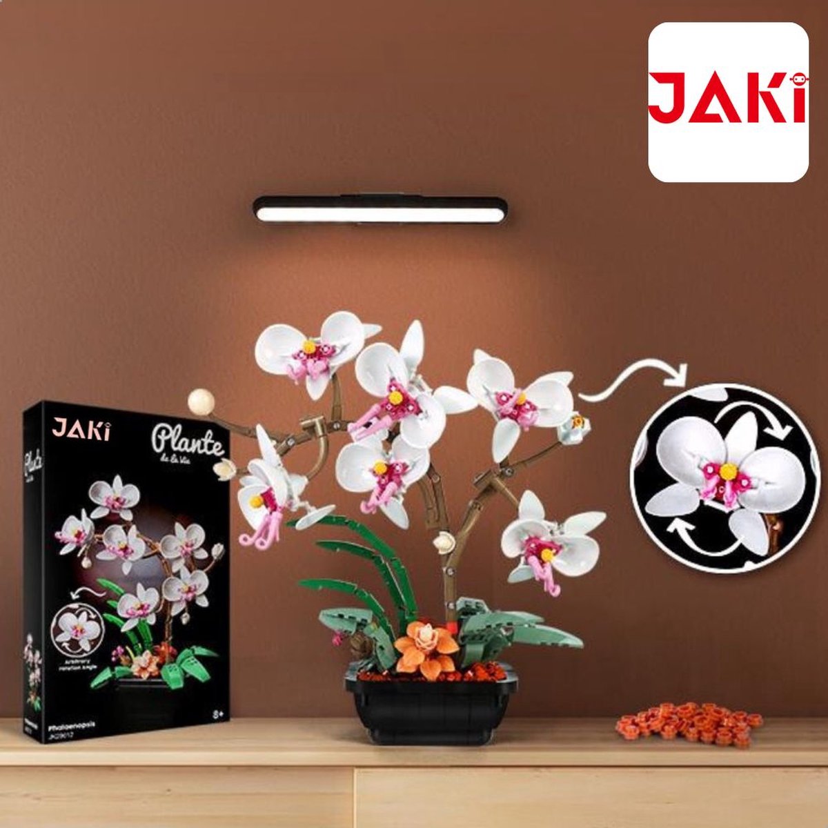Jaki - Bloemenboeket orchidee wit | Botanical bloemenpracht bloemenvaas | Classic Creator STEM speelgoed bonsai bloemen mega bouwpakket compatibel met lego mould king mega | Icons modelbouw volwassenen & kinderen | Kunstbloemen | 581 bloks — afbeelding 4