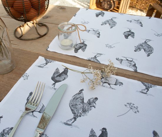 Sets de Napperons poules gris lot de 4 - 45x35cm - Tissu - Lavable - Décoration de fête - Décoration de table