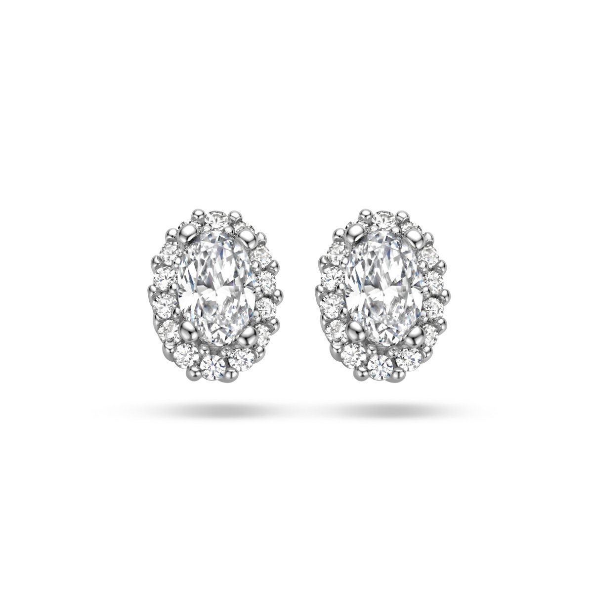 Zilver Gerhodineerd Oorknoppen Zirkonia Halo 1335619