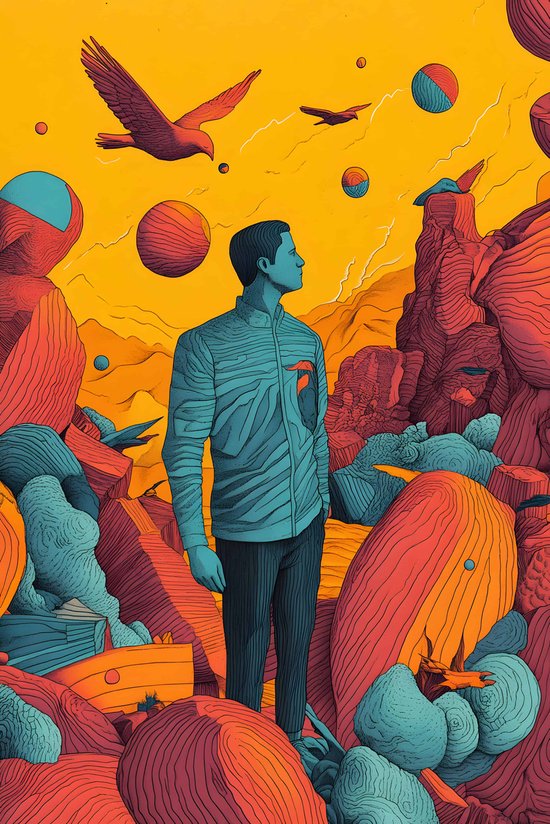 Homme Affiche | Affiche Nature | Portrait Affiche | Animaux Poster | Affiche artistique| Affiche colorée | Affiche atmosphérique | 60x90cm | Décoration murale | Affiche murale | 4231MT | Convient pour l'encadrement
