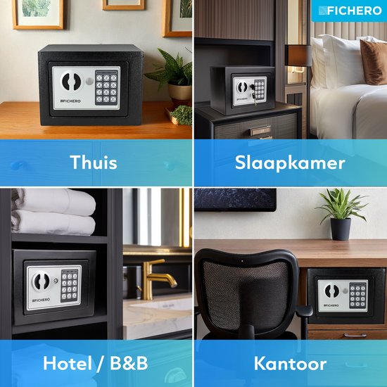 Elektronische Kluis Staal - Kluisje met Cijferslot - Geldkluis - 23 x 17 x 17 cm - 4,5 L - Vaderdag Cadeau voor Papa - Cadeaus voor Hem - Zwart - Fichero