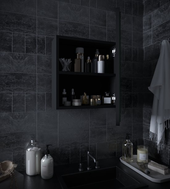 Mano Collection - Curve - Zwart 60x45x17 cm Spiegel Enkeldeurs Badkamer ...