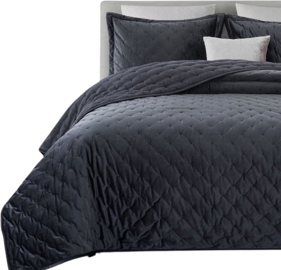 Oneiro’s luxe HEIDI Beddensprei Zwart + 2 x kussenhoes - 220x240 cm – bedsprei 2 persoons – beddengoed – slaapkamer – spreien – dekens – wonen – slapen