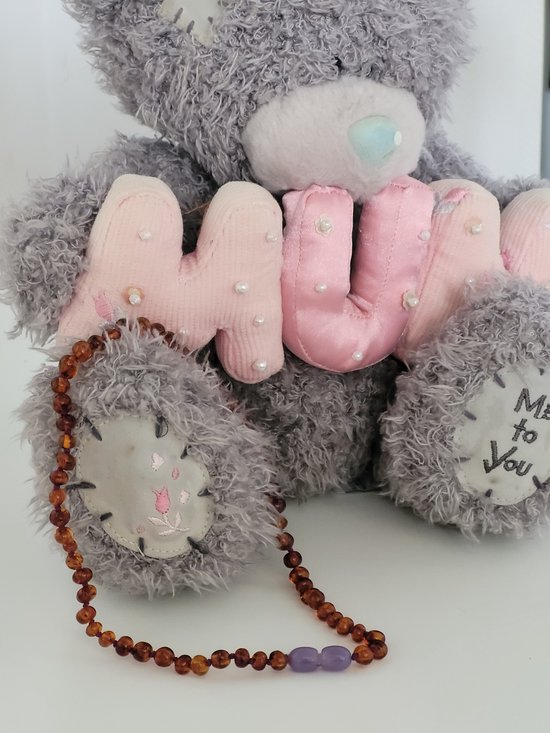 Bracelets by Nature-Barnsteen kinderketting-Barnsteen-Kinder-Ketting-Originele Baltische Barnsteen-32cm-Cognac-Paars-Lila-Draaisluiting-Kraamcadeau-Baby cadeau-Kindercadeau-Collier-Handgemaakt-Barokkraaltjes-voor dreumes en peuter