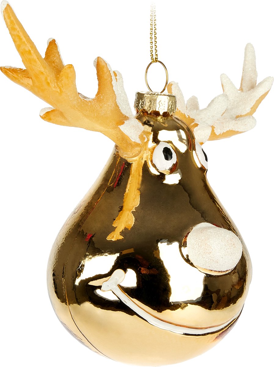 Brubaker Gouden eland - handbeschilderde glazen kerstbal - 15 cm boombol elandkop - mondgeblazen kerstboomversiering - figuur grappige decoratieve hanger