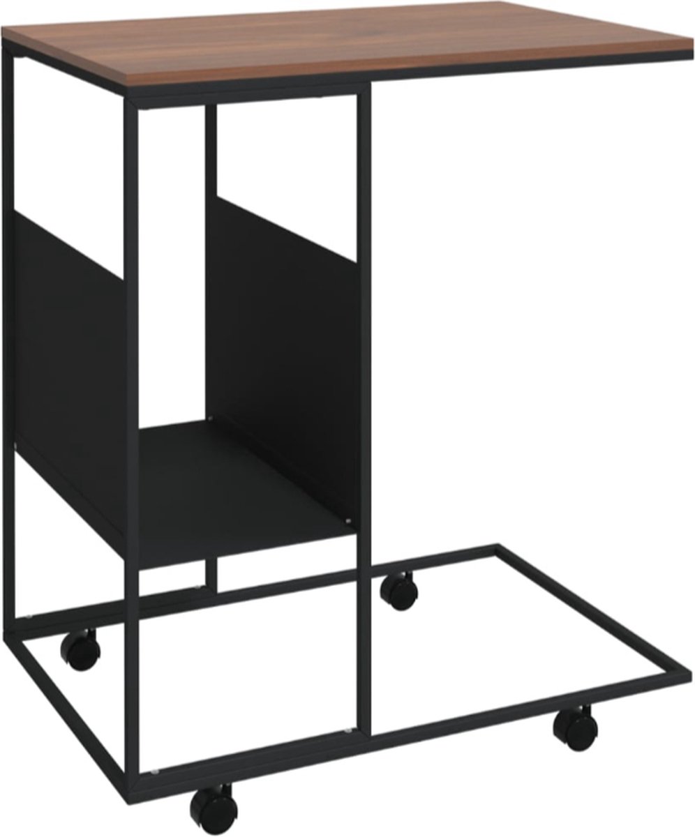 vida xl Bijzettafel met wieltjes 55x36x63,5 cm bewerkt hout zwart zwart en bruin