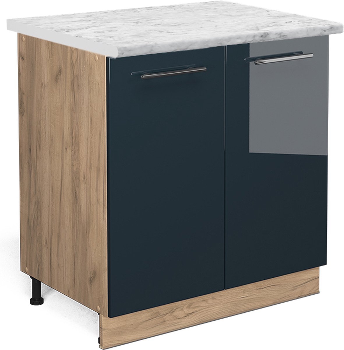 Vicco Fame-Line Keukenonderkast – 80 cm met legplank, WB Marmer Donkerblauw hoogglans donkerblauw hoogglans/goudkleurig eiken