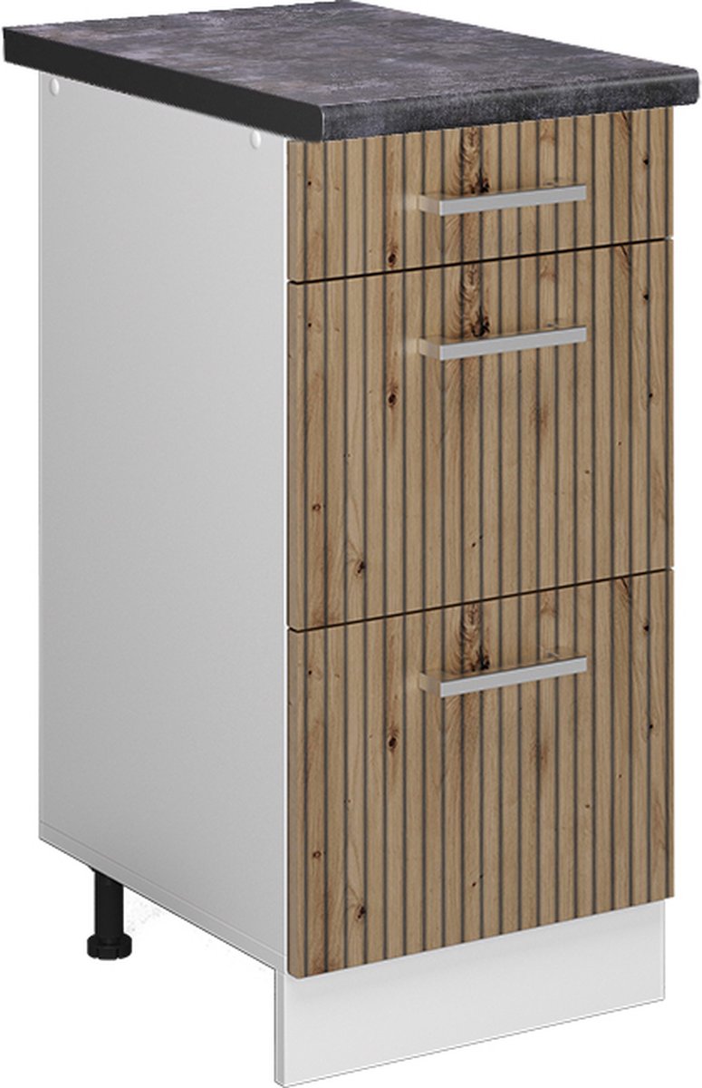Vicco R-Line Keukenonderkast – 40 cm met laden, WB Antraciet Artisanaal eiken