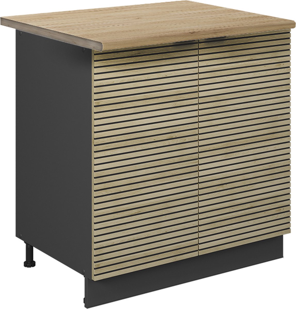 Vicco Keukenonderkast Fame-Line, Eiken paneel/Antraciet, 80 cm goudkleurig eiken werkblad