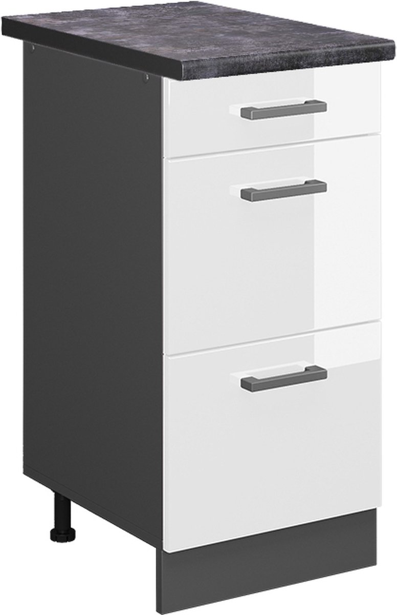 Vicco R-Line Keukenonderkast – 40 cm met laden, WB Antraciet Wit Hoogglans