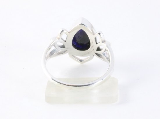 Bague fleur de lotus en argent ajouré et saphir bleu - taille 18,5